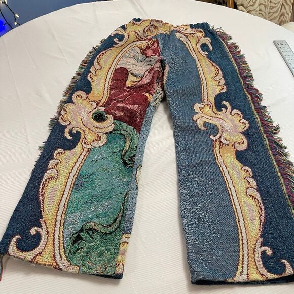 Angel Tapestry Upcycled Art To Wear Pants Size Small Medium See Measurements - Picture 6 of 6